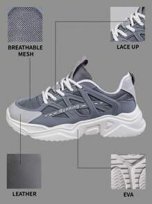 Sporty Front Chunky Sneakers For Women,Colorblock Leather Lace-Up Shoes Women Lightweight Breathable Sneakers Women Shoes Anti-Slip And Wear-Resistant Outdoor Sports Shoes For Women,Comfortable Casual Women Shoes