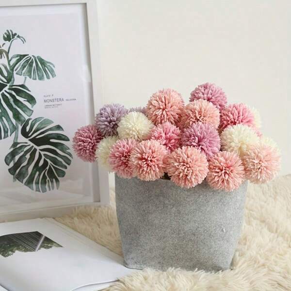 5pcs Realistic Dandelion Bouquet - Artificial Ping Pong Chrysanthemum Flowers, Suitable For Home Decor, Wedding, Bridal, Engagement, Shower, Birthday, Anniversary, Party Supplies - Spring, Christmas, Winter, Christmas, Tabletop Decor, Plastic, Various Room Types