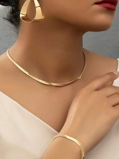 Kit Conjunto Colar Laminado e Pulseira Banhada a Ouro 18k a prata 925