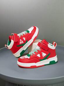 1 Paar Kinder High Top Sneaker, PU Leder Sportschuh, Indoor Outdoor Lässig Laufschuh, leicht an- und ausziehbar mit Klettverschluss, leicht, rutschfest, atmungsaktiv, bequem, modischer unisex Retro Stil - Rot - Übersicht 7