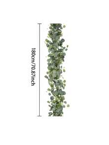 2 Pack 70.87 Inches Eucalyptus Garland With Flowers, Artificial Eucalyptus Leaves Spring Garland Fake Silver Dollar Greenery Garland Wreath Vines For Bedroom Wall Mantle Wedding Table Party Backdrop Decorations