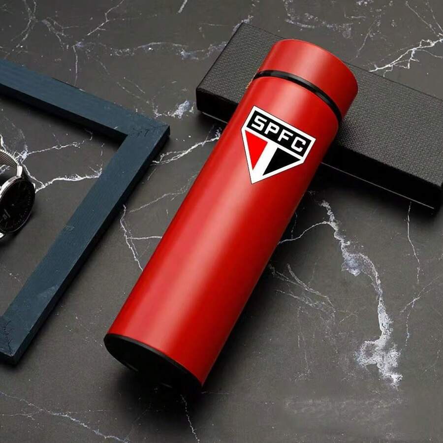Personalized Football Team Bottle With Led Digital Temperature Meter 500ml - Red Sao Paulo - View 1