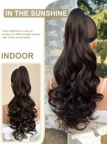 22-24英寸波浪马尾假发爪，波浪卷发一体式，女士适用，黑棕色 - 深棕色 - 查看 6