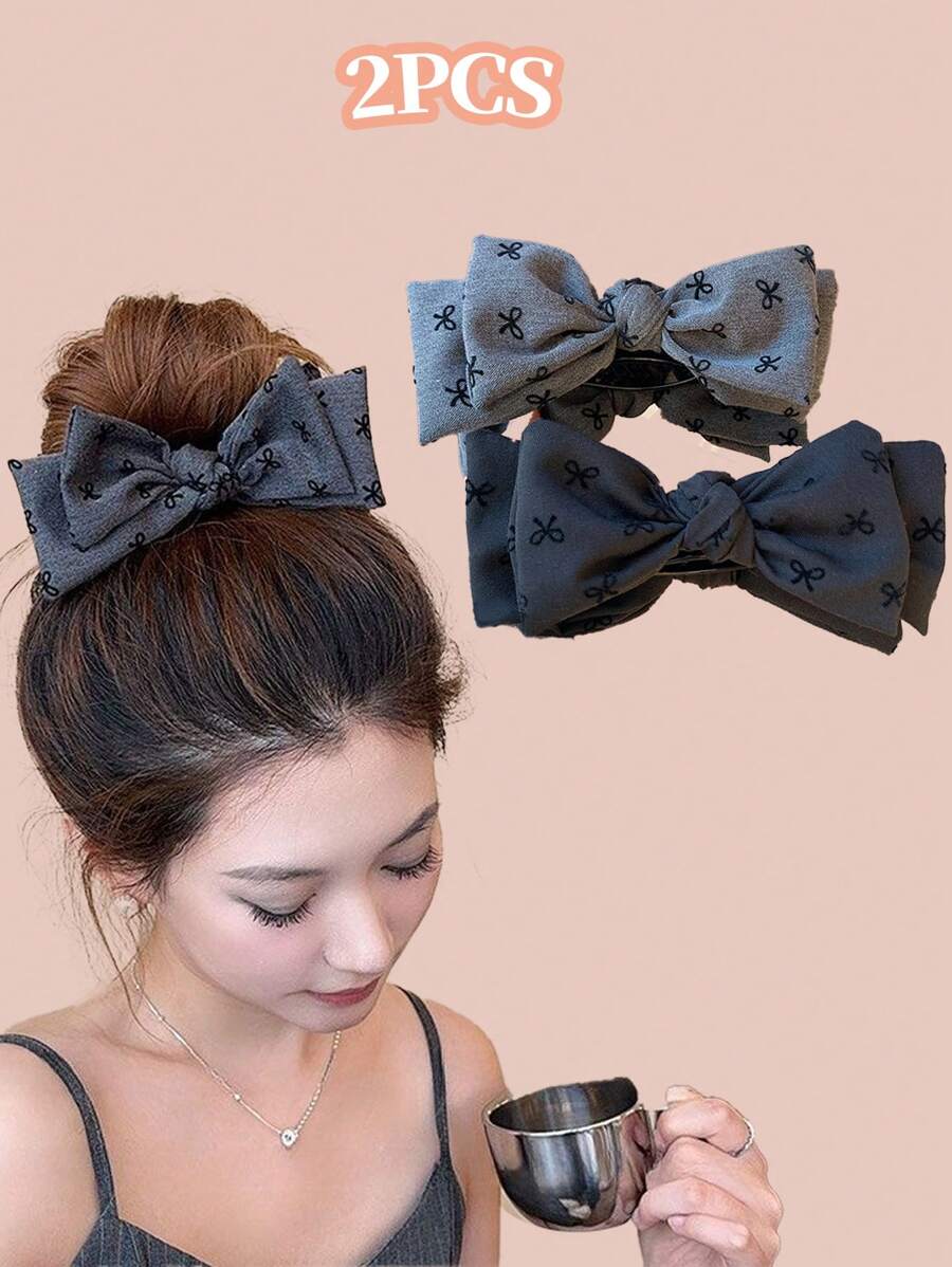 2 件优雅蝴蝶结发夹 - 时尚面料发髻和马尾辫夹，适合女性和女孩 - 彩色 - 查看 1