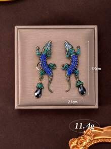 1 对复古法式设计精致鳄鱼形水晶镶嵌耳环，高端优雅女士耳环