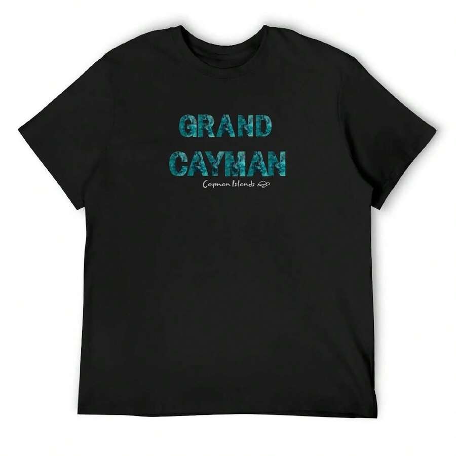 Cayman Islands Alcohol Ink T-Shirt Vintage Clothes Blanks Short Sleeve Tee Vintage T Shirts Mens Vintage T Shirts - Black - View 1