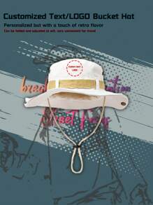 1pc Customized Drawstring Text/LOGO Unisex Summer Outdoor Casual Breathable Adjustable Bucket Hat, Summer Western Cowboy Hat Suitable For Outdoor, Mountaineering, Traveling, Hiking, Fishing, Best Choice For Gifts - Customized Pattern - View 4