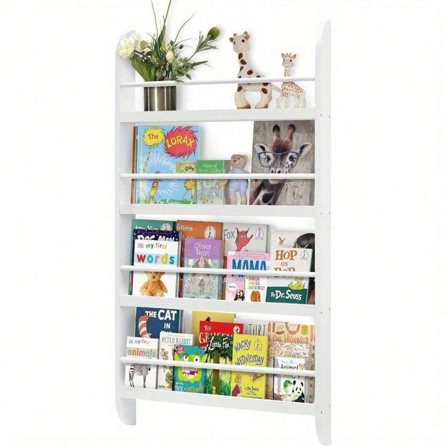 4 Layers Wooden White Wall Mounted Bookshelf Playroom MDF Magazine Rack Storage Rack Room Display Rack 117x60x 4.5CM - Variant1 - View 1