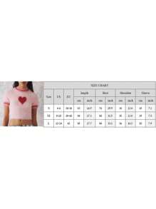 Women's Plush Crop Tops Short Sleeve Crewneck Heart/Cherry/Star Print Short T-Shirt - 粉色 - 查看 11