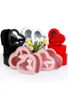 1pc~4pcs Heart-Shaped Bow Gift Box, Transparent PVC Soap Flower Box, Flower Box, With Lid, Ribbon And Clear Box, For Father's Day, Mother's Day, Valentine's Day, Birthday, Couples, Etc., - Multicolor - View 1