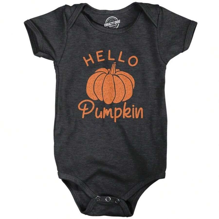 Hello Pumpkin Romper, Pumpkin Romper, Funny Baby Romper, Funny Newborn Clothes, Baby Clothes, Halloween, Halloween Costumes - Black - View 1