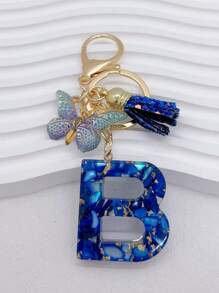 1 件树脂字母钥匙扣，首字母汽车钥匙扣，包包钱包吊饰钥匙扣，可爱多彩，字母标签，适合女孩礼物纪念品汽车配件包饰学院风哥特风 Y2k - 寶藍色 - 查看 3