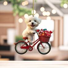 1 Piece Cute Puppy Riding A Bicycle Creative Painted 2D Acrylic Flat Decoration Small Pendant, Romantic Valentine's Day Car Interior Decoration For Home Decoration, Green Plant Ornament, Keychain, Backpack Small Pendant For Valentine's Day Surprise Gift To Couples Gifts Birthday Graduation