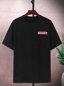 T-SHIRT Men Cotton Adult Plus Size Kids Streetwear Give Me Money Pink Fashion - 黑色 - 查看 2