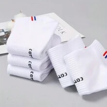 6 Pairs Men's Thin Low Cut Socks, Summer Breathable Letter Print Short Black Athletic Socks