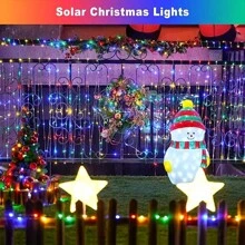 Solar Curtain Lights Outdoor 300LED Waterfall Light With 8 Modes Remote Dimmable Timer Twinkle Fairy String Lights Adjustable Brightness For Outdoor Christmas Gazebo Wedding Pergola - Colored Light - View 8