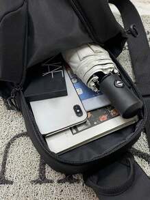 Outdoor Sports Cycling Hiking Mountaineering Fitness Bag, Men's Chest Bag Multi-Pocket Waterproof Nylon Crossbody Bag, Fashion Casual Backpack - Black - View 5