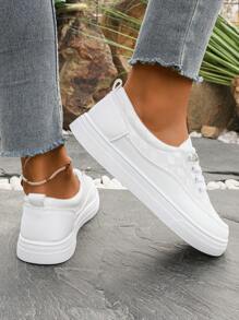 Plus Size Women Athletic Sneakers,White School Casual Student Flat Fashionable Lace-Up Trainers,Non-Slip Breathable Leisure Comfortable Big Size Shoes