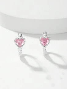 1 Pair Elegant 925 Silver Material Heart Shaped Hoop Earrings, Fashion Accessories, Gifts For Women, Holidays, Valentine's Day