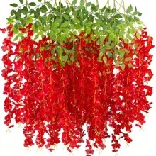 24 件粉色紫藤花环 - 防水人造花，适用于婚礼、派对、家居和办公室装饰 | 非常适合天花板、阳台和墙壁悬挂，假植物