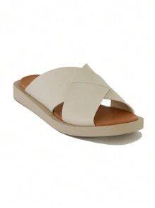 Women's Platform Sandals Criss Cross Wide Strap Sandals Open Toe Sandals ComfortableFootbed Sandals Summer Beach Sandals - Màu be - Xem 4