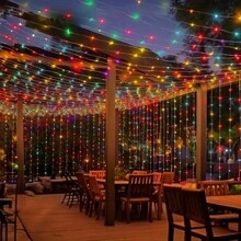 Solar Curtain Lights Outdoor 300LED Waterfall Light With 8 Modes Remote Dimmable Timer Twinkle Fairy String Lights Adjustable Brightness For Outdoor Christmas Gazebo Wedding Pergola - Colored Light - View 6