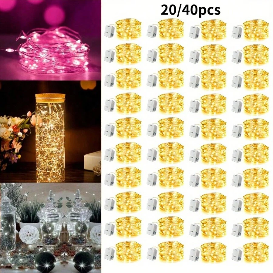 40 件/20 件微型仙女灯，6.56 英尺 20 LED 电池供电银线星光灯串，适用于 DIY 卧室装饰、婚礼、派对、节日、圣诞节 - 带闪烁开关控制