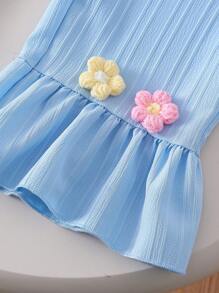 2pcs/Set Young Girls Embroidered Floral Trim Blouse And Matching Flared Pants Set