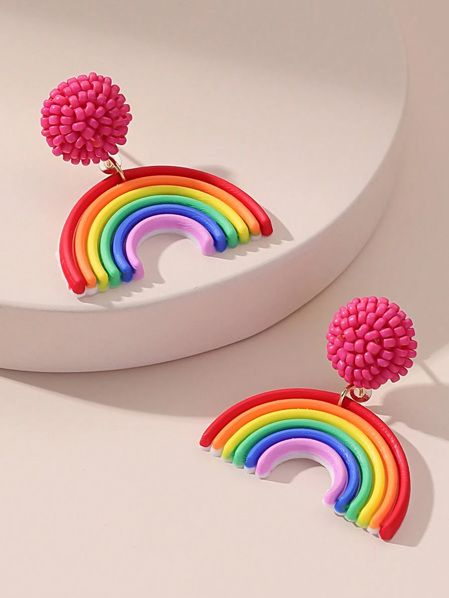Rainbow Decor Drop Earrings - Multicolor - View 1