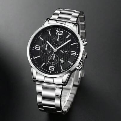 1pc Men's Wrist Watch, Business, Sports, Casual Calendar Dial Quartz Watch, Suitable For Daily Wear, Birthday Gift, Party, Holiday Gathering, Ideal Gift For Yourself Or Friends. No Packaging Box Included.