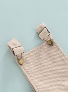 Baby Strappy Romper Suit Ribbed Round Neck Short Sleeve T-Shirt Tops + Adjustable Straps Romper Two Piece Set - 米色 - 查看 6