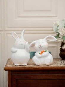 1 pieza Figura de resina con forma de conejo acariciando la cara y abrazando una zanahoria, de estilo simple y lindo, decoración de Pascua, artesanía, apta para hogar, escritorio, oficina, entrada, estantería, sala de estar, hotel, decoración festiva