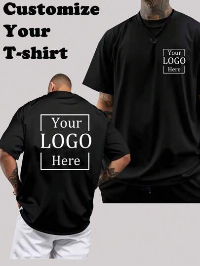 Customized Men's T-Shirt With Personalized Graphics, Support Custom Images - Front Top Left Corner Exclusive Logo + Large Full Image On Back, Printable Options Include Anime IP, Couple Portrait, Pet Photo, Art, Slogan Statements, Classic Black Basic, DIY Creative Custom Workshop, Fashionable All-Season Piece Ornamental,Dawg Stylish,Fashion,Hipster,Contracted,Easy Costume,Modest Fashion,Minimal Chic,Casual Custom,Unique,Personalized Ideal Gifts For Him Family,Boyfriend,Friends,Children For Anniversaries,For Birthdays,For Holiday/Vacation