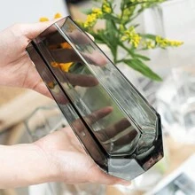 1pc Tall Straight Vase, Transparent Geometric Vase, Luxury Living Room Decor Flower Vase, Minimalist Desktop Decor Fresh Flower Vase, Suitable For Home Decor, Bedroom, Kitchen Tabletop Center Piece Gifts Birthday Graduation