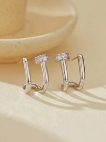 轻奢几何 925 纯银耳钉镶嵌锆石防水镀金精致耳环适合女士日常佩戴 - Stud Earring - 查看 8