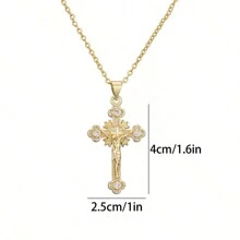 1 chiếc vòng cổ mặt thánh giá Micro Pave Zirconia, vòng cổ bằng đồng mạ vàng 14K sang trọng, quà tặng cho phụ nữ, thích hợp để đeo hàng ngày (Có thể có sự khác biệt nhỏ do các lô sản xuất khác nhau) - Đầy màu sắc - Xem 7