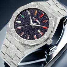 1pc Luxury Men's Quartz Wrist Watch With Unique Starry Design, Multifunction, Luminous Date Display - Multicolor - View 7