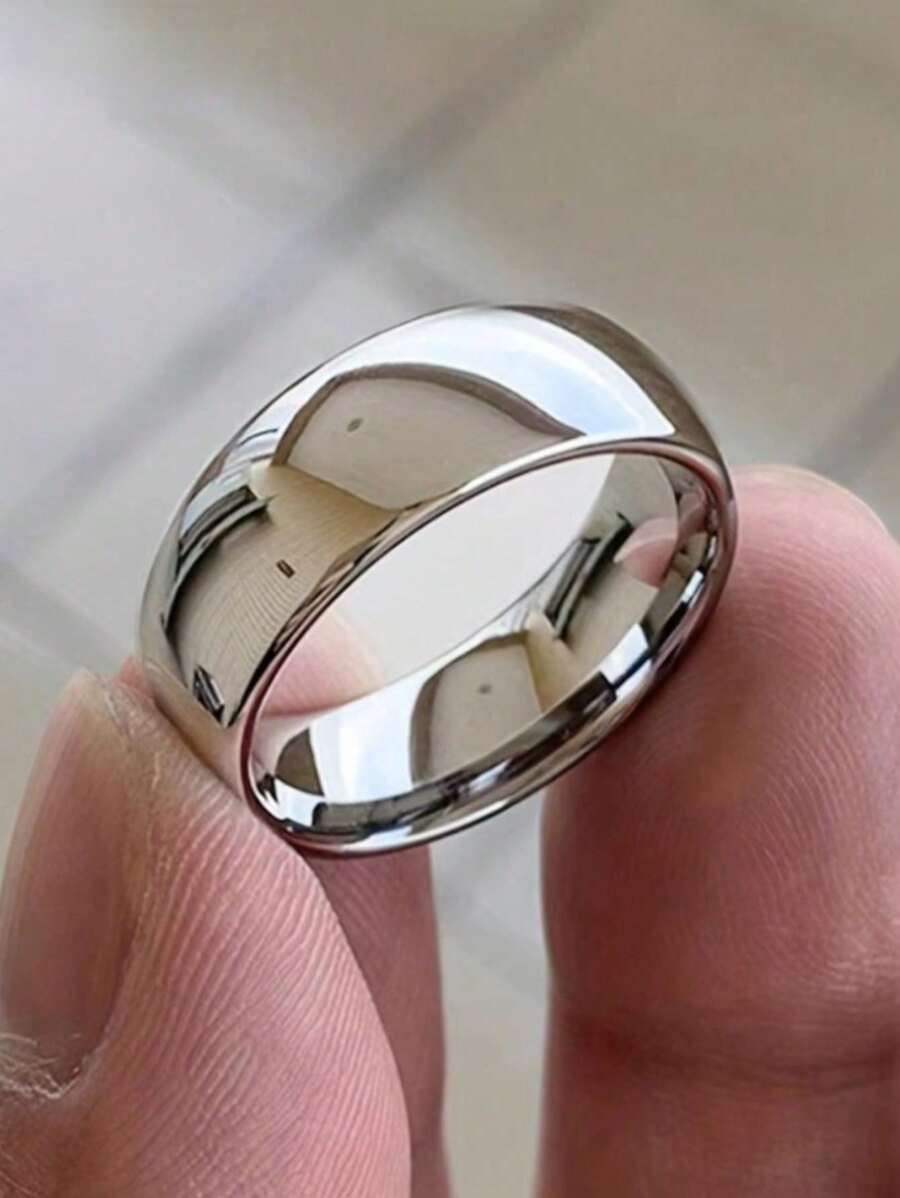 1pc Classic Silvery 6MM Stainless Steel Band Ring, Minimalist Design, Elegant Unisex Jewelry Gift For Wedding And Anniversary