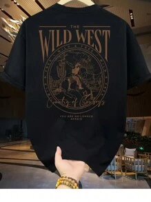Men's Cotton T-Shirt Adult Plus Size Kids Wild West Country Cowboy Streetwear Over Fashion Premium - 黑色 - 查看 1