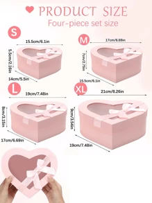 1pc~4pcs Heart-Shaped Bow Gift Box, Transparent PVC Soap Flower Box, Flower Box, With Lid, Ribbon And Clear Box, For Father's Day, Mother's Day, Valentine's Day, Birthday, Couples, Etc., - Multicolor - View 6