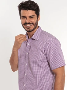 Rand paul Men's Luxury Casual Slim Short Sleeve Plaid Shirt - Màu tím - Xem 5