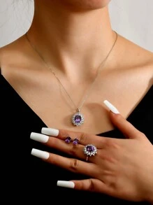 1 pièce Bague anneau de pigeon en pierre précieuse naturelle citrine taillée ovale 3 ct, améthyste, forme d'œuf, luxe mode
