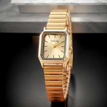 1pc Women's Gold Elegant Stainless Steel Strap Quartz Watch, Simple Style , Great For Festival Present