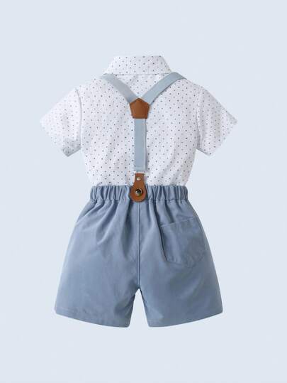 BOARNSEORL 2 件套男婴绅士装，领衬衫配领结和蓝色吊带短裤，适合生日派对、婚礼、满月庆祝