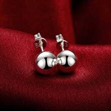 Brincos de prata esterlina 925 8/10 mm redondos, lisos, com contas sólidas, para mulheres, joias para festa de casamento e noivado