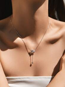 MODIAN 925 纯银精致矩形透明 CZ 链套索 Y 形吊坠项链女士精美珠宝