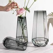 1pc Tall Straight Vase, Transparent Geometric Vase, Luxury Living Room Decor Flower Vase, Minimalist Desktop Decor Fresh Flower Vase, Suitable For Home Decor, Bedroom, Kitchen Tabletop Center Piece Gifts Birthday Graduation