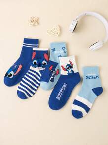 Disney 5 pares de calcetines tipo tubo unisex con diseños de anime Lilo y Stitch, calcetines de la película de dibujos animados con patrones de dibujos animados lindos, aptos para uso diario