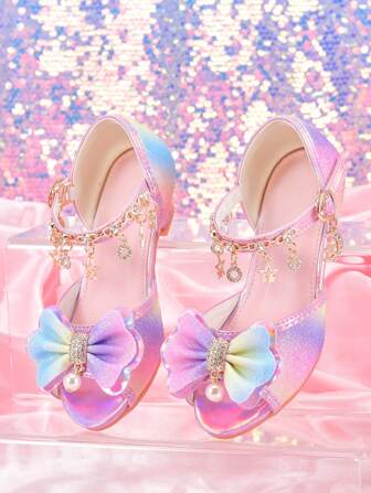 Meisjesmode Regenboog Glitter Hoge Hak Schoenen, Kinderen Verkleedpartij Catwalk Prestaties Feest Sandalen