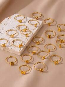 Cute Chunky Stainless Steel Intial Rings For Women Girls Open Adjustable Gold Color Letter Ring Female Alphabet Jewelry Gift - Yellow Gold - View 6